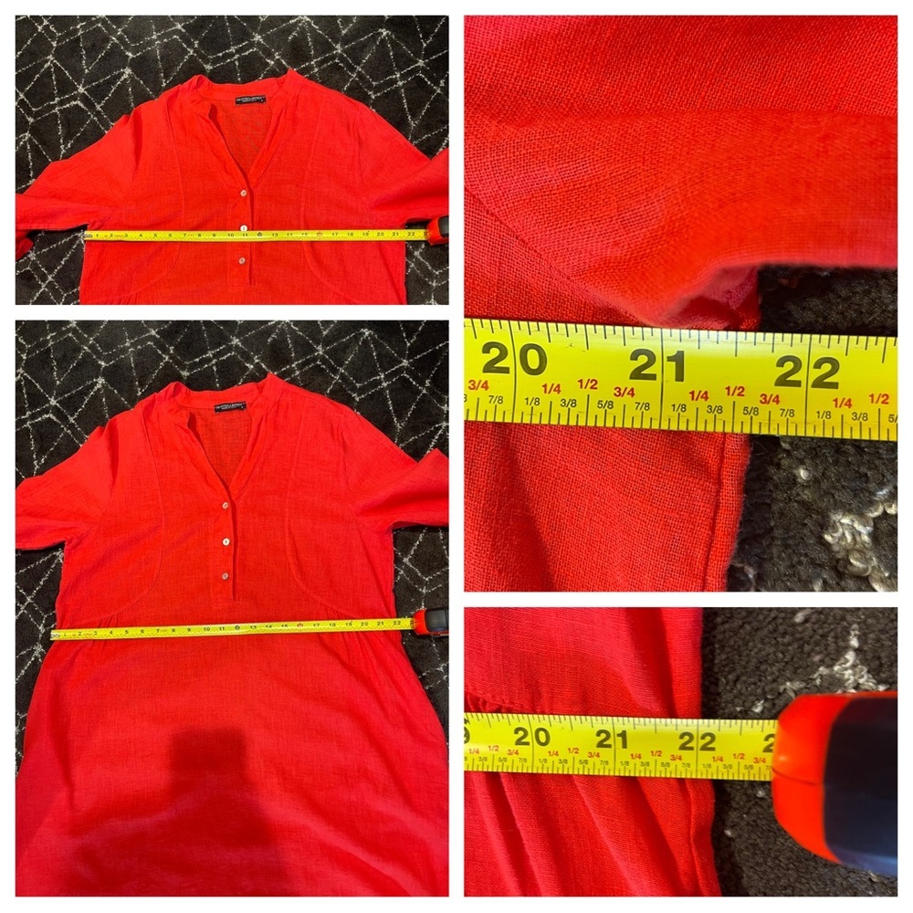 Linen! Francesca Bettini Made In Italy Shirt Dress Red Linen Blend with Pockets - Picture 4 of 7
